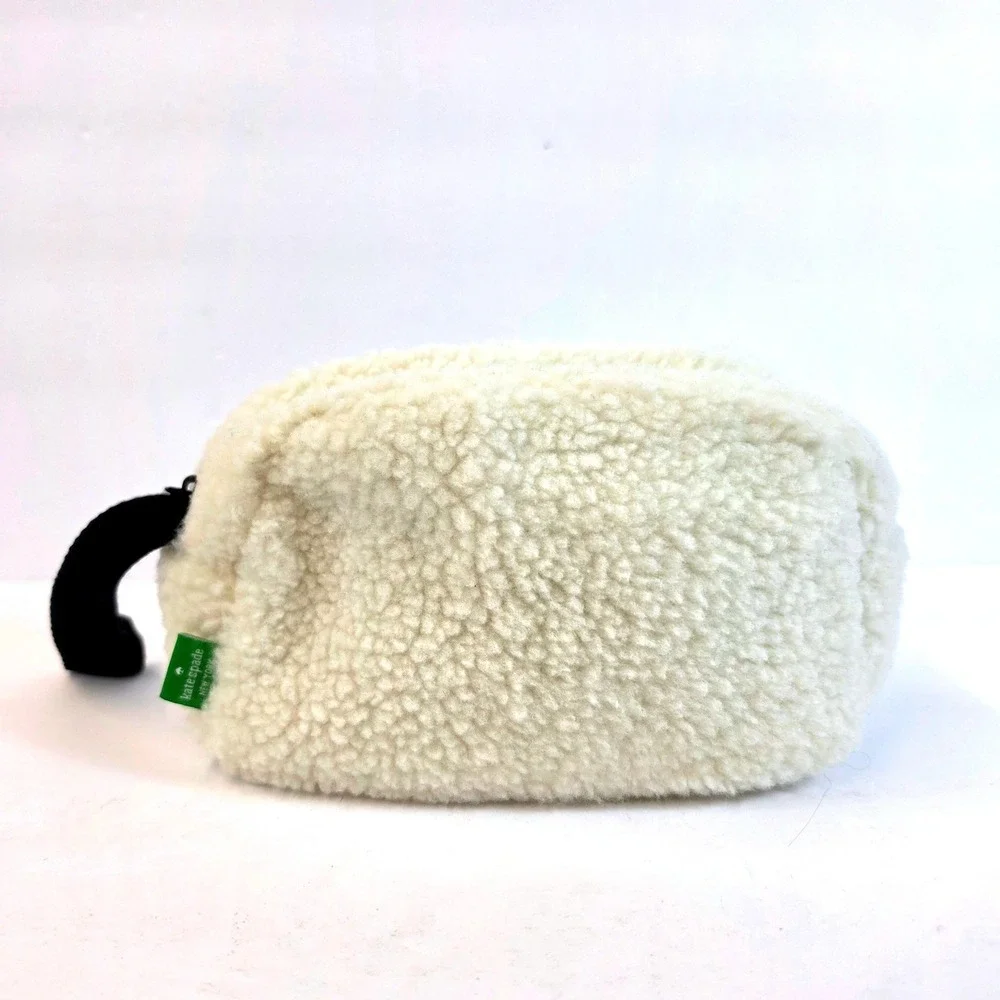Kate Spade New York Sherpa Cream Fleece Cosmetic Bag Pouch Womens Small